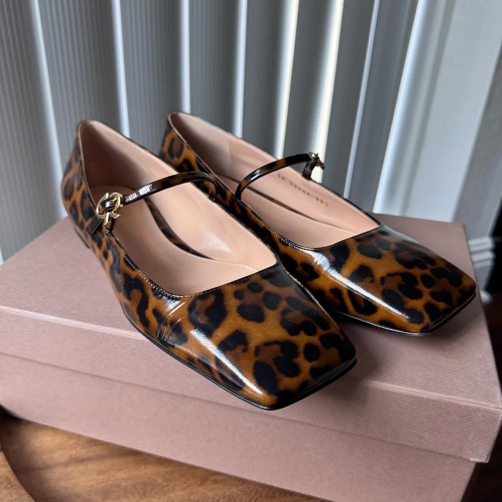 Gianvito Rossi Christina Leopard Print Leather Mary Jane Flats